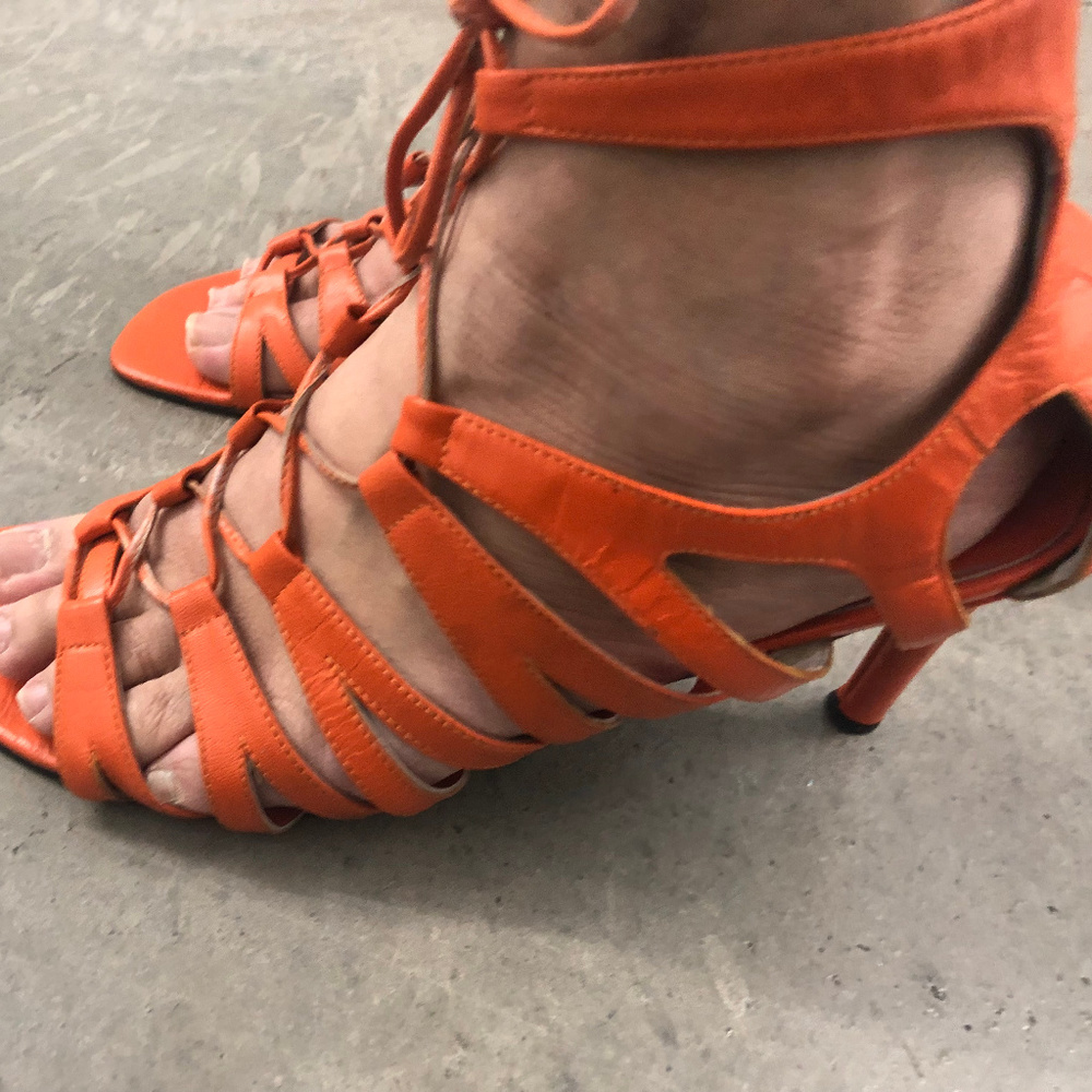 Stefani Collection Women's Orange Leather Sandals